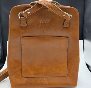 SZone 3in1 Brown Leather Rucksack Backpack 12x4x14 Shoulder strap 12x39 Preown